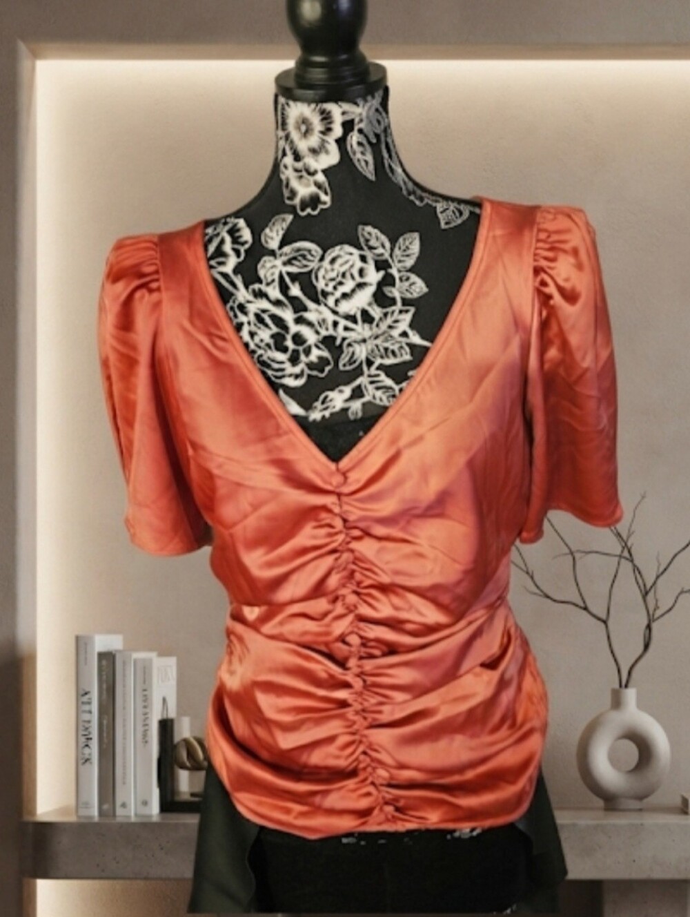 Marc New York Ruched Satin Blouse in Coral